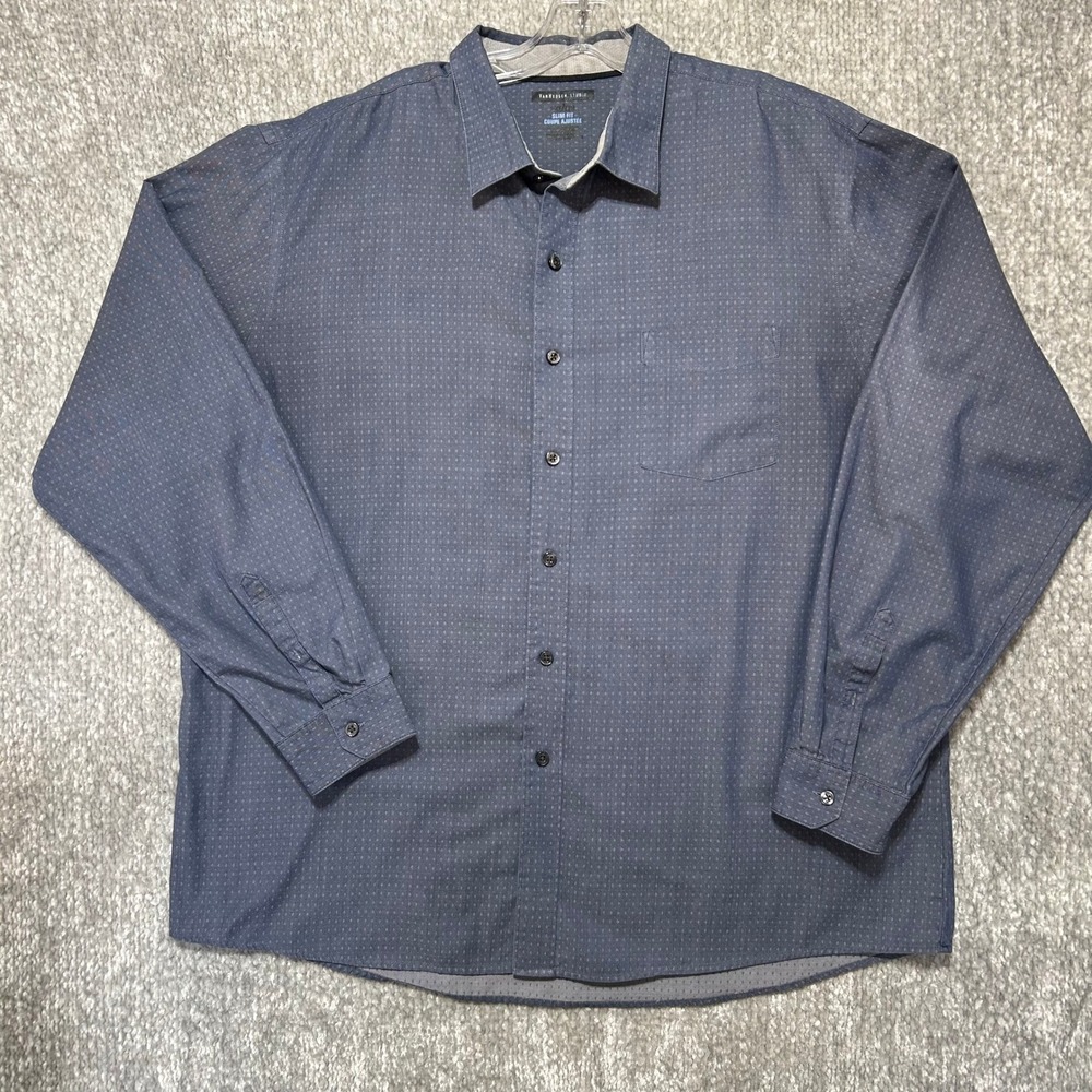 Van Heusen Studio Dress Shirt Slim Fit Dotted Pattern‎ Long Sleeve Men's XXL